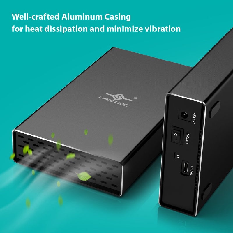 Vantec NST-371C31-BK NexStar Gx USB 3.1 Gen 2 Type-C 3.5" Sata HDD/SSD Enclosure, Comes with C to C and C to A Cable, Aluminum Casing, Black - Image 4